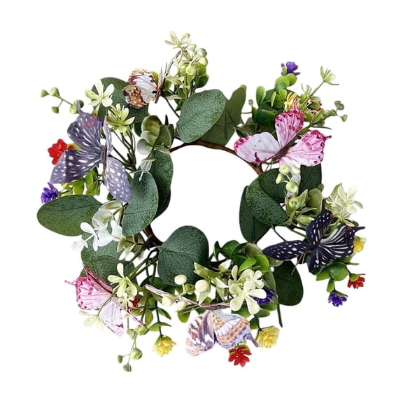 Kraoden Holiday Artificial Wreath Candle Ring with Eucalyptus and Butterflies, Table Decor for Parties, Candle Holders, and Home Decoration, Faux Flower Garland for Gift Giving