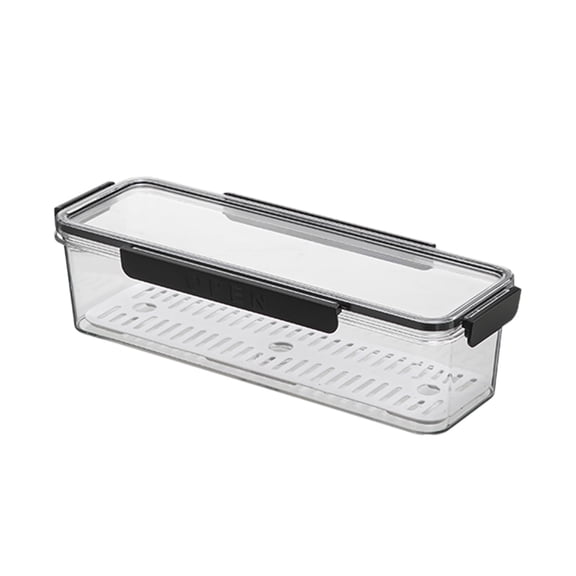 Kraoden Long Strip Refrigerator Organizer, Food Grade Storage Box with Drainage Shelf, Airtight Sealing for Freshness, Multipurpose Fridge and Kitchen Storage for Noodles, Eggs, Grains