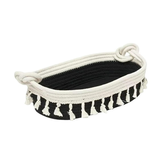 Kraoden Makeup Storage Basket, Macrame Decorative Woven Rope Basket, Boho Style Desk Organizer for Cosmetics, Bathroom, Living Room, Bedroom, Nursery, Versatile Storage Solution
