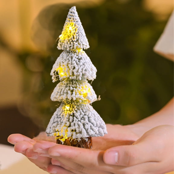 Kraoden Miniature Christmas Tree Mini Sisal Trees with Wood Base Artificial Snow Frost Trees Pine Trees Artificial Sisal Snow Frost Trees