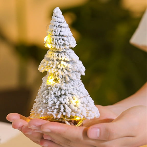Kraoden Miniature Christmas Tree Mini Sisal Trees with Wood Base Artificial Snow Frost Trees Pine Trees Artificial Sisal Snow Frost Trees