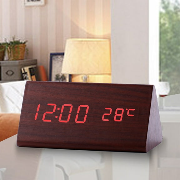 Kraoden Modern Digital LED Alarm Clock, Desk or Wall Mount, Sound Control, Adjustable Brightness, Temperature & Humidity Display, USB or Battery Powered, Multi-Functional Timer & Date Display