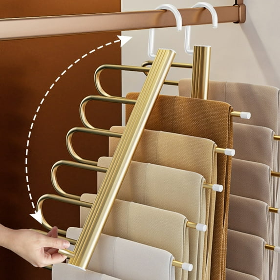 Kraoden Multi Functional Stainless Steel Folding Trouser Rack, Telescopic Multi Layer Storage Hanger, Non Slip, Space Saving, Durable Aluminum Alloy, Vertical & Horizontal Options