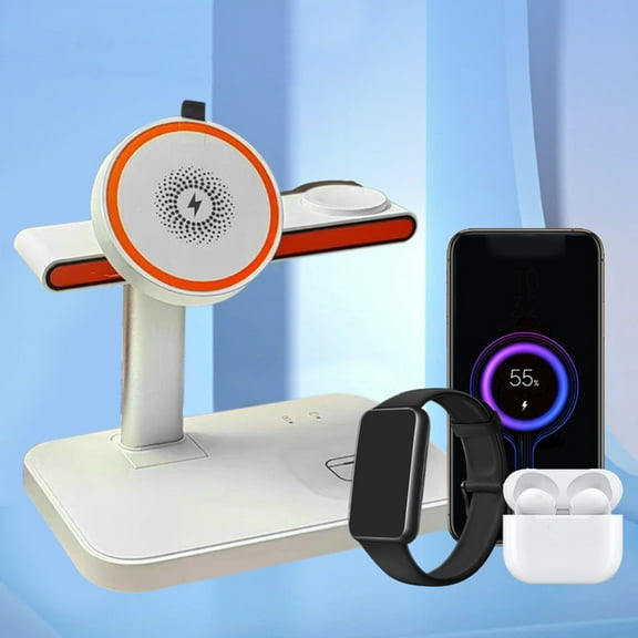 Kraoden Multifunctional 3-in-1 Foldable Smart Wireless Charging Station for Android and iOS, 15W Fast Charger for Phones, Watches, Earphones with Type-C Interface and Safety Protections