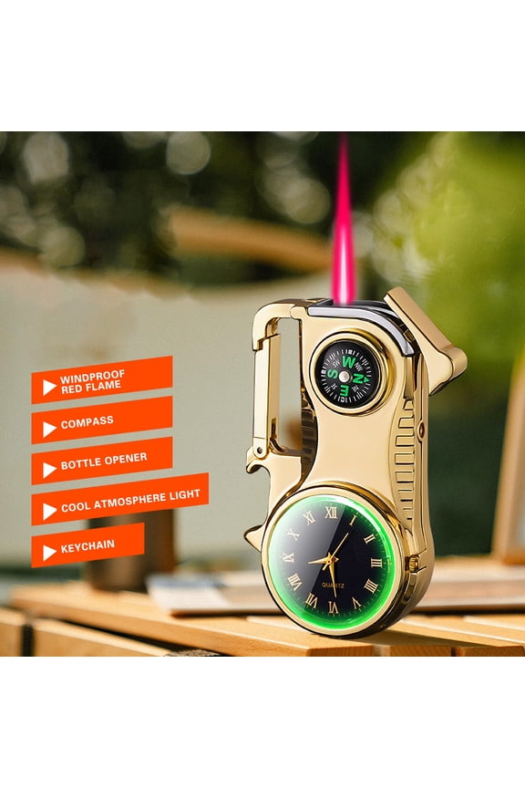 Multifunctional Key Chain Bottle Opener with Colored Light Real Watch 5 In 1 Windproof Lighter