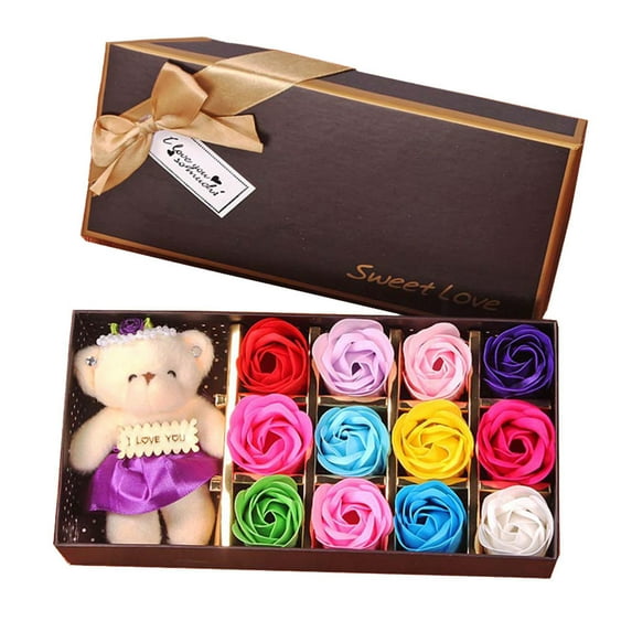 Kraoden New Valentine's Day Bear Gift for Mom, Wife, Grandma, Color 12 Pcs Eternal Preserved Roses Flowers in a Box Mothers Day Anniversary Birthday Gifts for Women