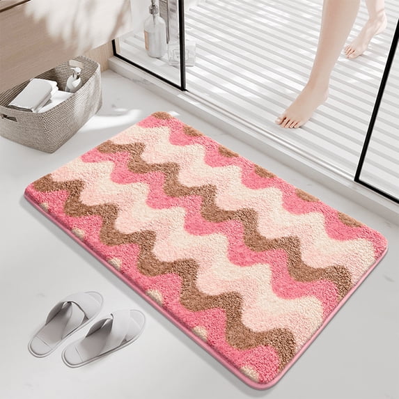 Kraoden Non Slip Bath Mat, Absorbent Polyester Carpet for Bathroom, Bedroom, Entrance, Washable Floor Mat with Beautiful Pattern