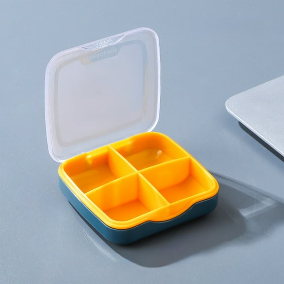 Kraoden Portable Drug Storage Box, Medication Container with 4 Compartments, Moistureproof, Easy to Clean, Travel-Friendly, Compact Organizer for Tablets and Pills