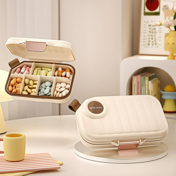 Kraoden Portable Medication Dispenser, Three Meals a Day Medicine Organizer with Daily Reminder and Sealed Compartments for Pills, Vitamins, Supplements, Compact Travel Pill Box