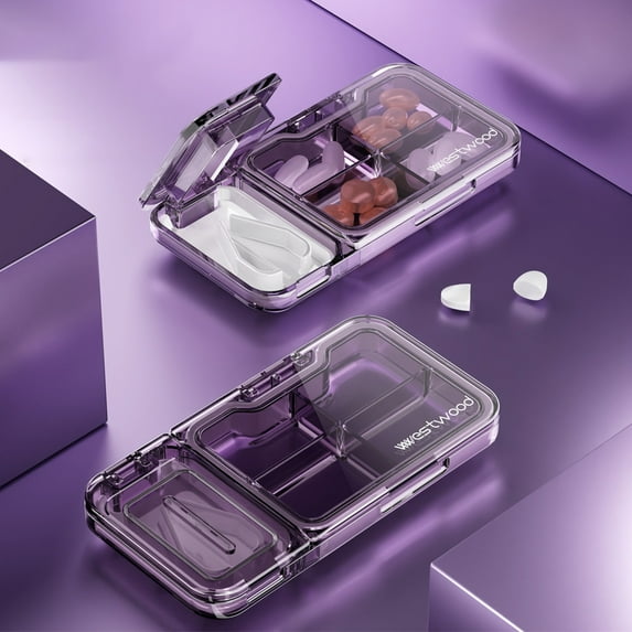 Kraoden Portable Travel Vitamin Organizer, 4 Compartment Pill Case with Large Capacity and Unique Shape, Easy to Carry, Sealed for Dryness, Suitable for Outdoor Use