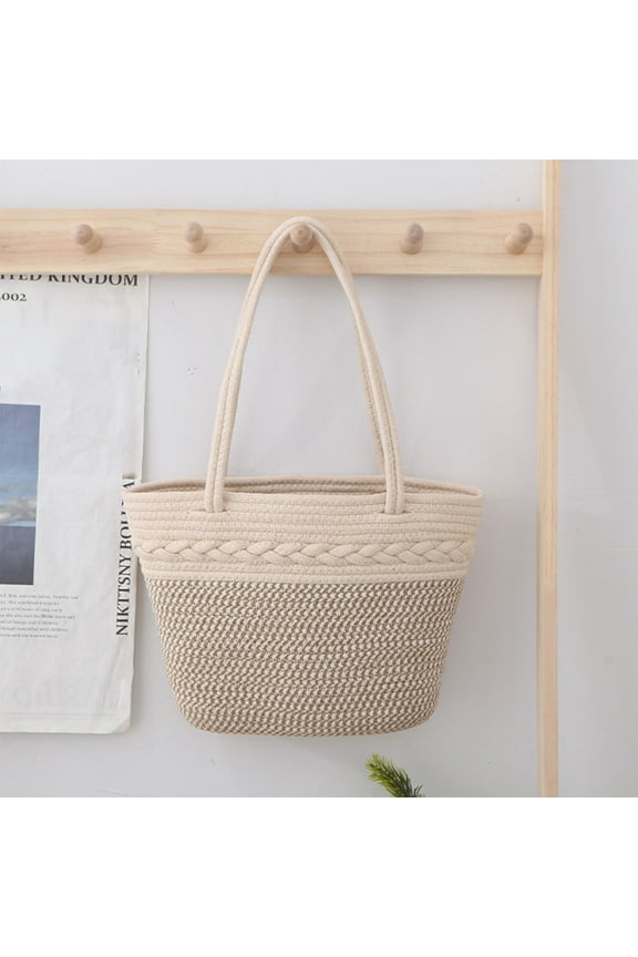 Rope Woven Handbag Large Capacity Shoulder Bag, Versatile Casual Woven Beach Bag, Durable Portable Storage Bag, Decorative Organizer Basket with Ergonomic Handle