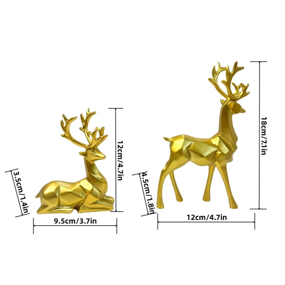 Kraoden Small Reindeer Sculpture Resin Christmas Reindeer Elk 2 Pcs Christmas Home Decor Statues for Living Room, Bedroom, Office Desktop, Cabinets
