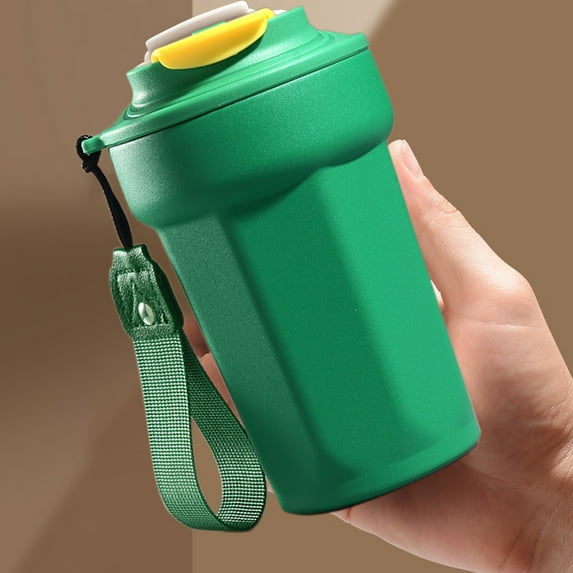 Kraoden Stainless Steel Coffee Cup, Portable Gift Car Mug, Double Wall Insulated, Leak Proof, Octagon Design, Versatile Lid, Non-Slip Base, 450ml Capacity