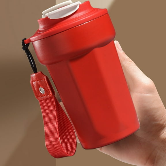 Kraoden Stainless Steel Coffee Cup, Portable Gift Car Mug, Double Wall Insulated, Leak Proof, Octagon Design, Versatile Lid, Non-Slip Base, 450ml Capacity