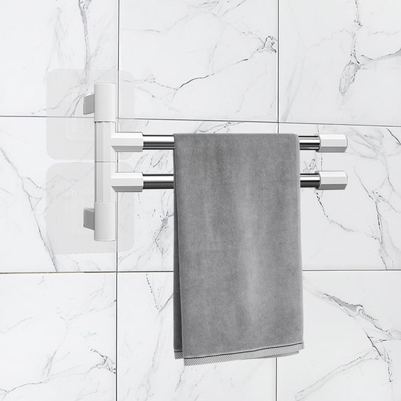 Kraoden Stainless Steel Swivel Towel Rack, No Drill Bathroom Shelf with Integral Hooks, 180° Rotating Bar, Anti-Slip Design, Rust Resistant, Ideal for Kitchen & Bathroom Storage