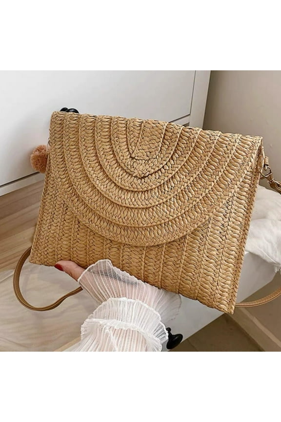 Striped Rectangular Straw Bag, Casual Vacation Shoulder & Crossbody Bag, Stylish Design with Spacious Interior for Shopping, Beach Days, and Casual Outings