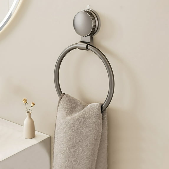 Kraoden Suction Cup Towel Ring, No Drill Bathroom Wall Mounted Towel Rack, Sturdy Aluminum Alloy, Easy Installation & Move, Rust-Proof Design