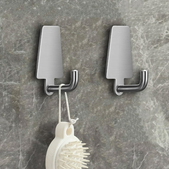 Kraoden Trapezoidal Traceless Adhesive Hook, Stainless Steel Wall Mounted Clothes Rack, Kitchen & Bathroom Organizer, 2-Pack with No Nail Glue