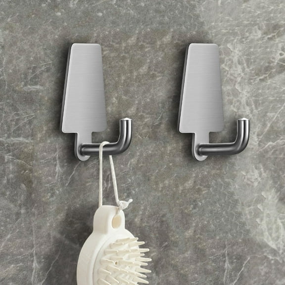 Kraoden Trapezoidal Traceless Adhesive Hook, Stainless Steel Wall Mounted Clothes Rack, Kitchen & Bathroom Organizer, 2-Pack with No Nail Glue
