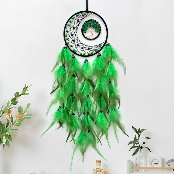 Kraoden Turquoise Tree of Life Dreamcatcher Charm with Colorful Feathers, Bohemian Wind Chimes Wall Decoration for Home Interior Style