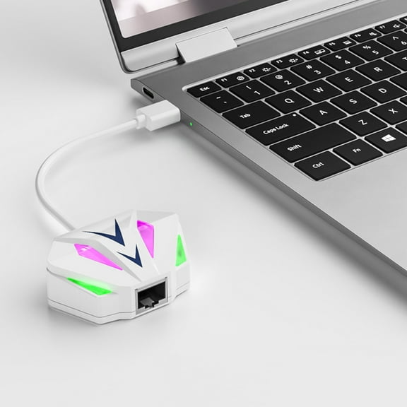 Kraoden Type-C Ethernet Adapter, 100Mbps Wired Network Card, Plug-and-Play High-Speed Internet Adapter, RGB Lighting for Gaming and Streaming, Compact and Portable