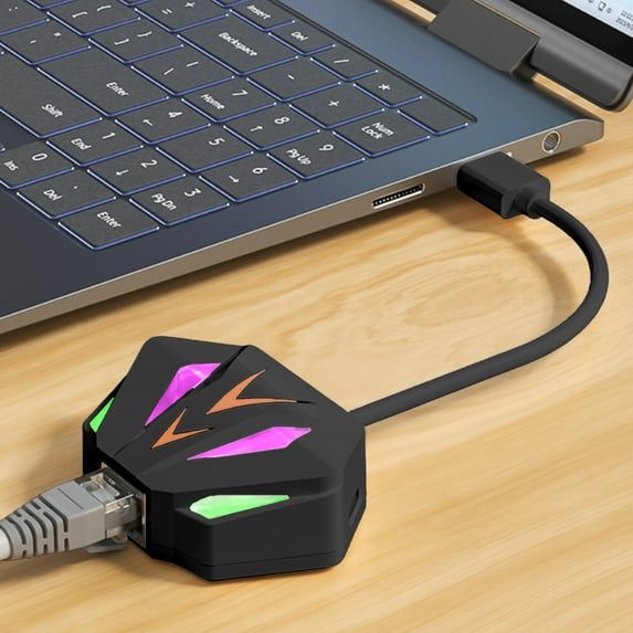 Kraoden Type-C Ethernet Adapter, 100Mbps Wired Network Card, Plug-and-Play High-Speed Internet Adapter, RGB Lighting for Gaming and Streaming, Compact and Portable