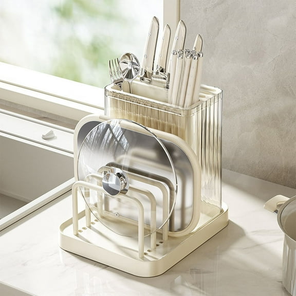 Kraoden Universal Knife Rack, Multifunctional Kitchen Storage Organizer, Safe Knife Holder, Cutting Board and Pot Lid Storage with Drainage, Ideal for Modern Family Kitchens