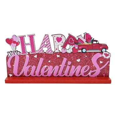 Kraoden Valentine's Day Wooden Sign Table Decor, Happy Valentine's Tabletop Centerpiece Valentine Decorations for Tables, Valentine's Day Presents Wood Love Heart Desk Mantle Shelf Decoration