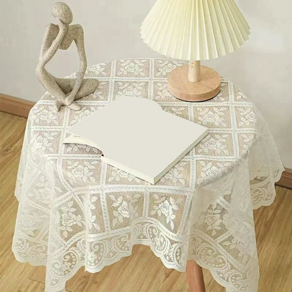 Kraoden Vintage Lace Tablecloth, Floral Embroidered Square Table Cover for Weddings, Parties, Dining, Holiday Decor, Indoor and Outdoor Use, Easy Care