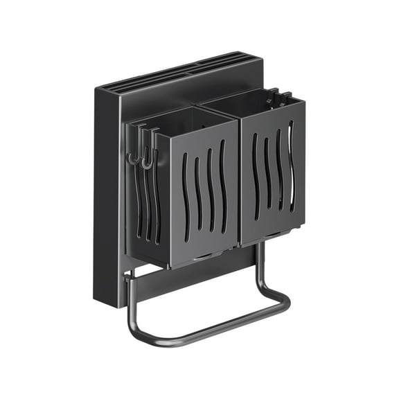 Kraoden Wall-Mounted Cutlery Rack, Multifunctional Kitchen Utensil Organizer with Draining Hooks and Ventilation, Easy to Clean ABS Plastic Storage Box for Spoons, Forks, and Brushes