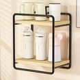 thumbnail image 1 of Kraoden Wall Mounted Storage Rack, Cup and Sundry Organizer, Double Layer Iron and Wood Shelves, No Installation Required, Versatile Bathroom and Home Storage Solution, 1 of 6