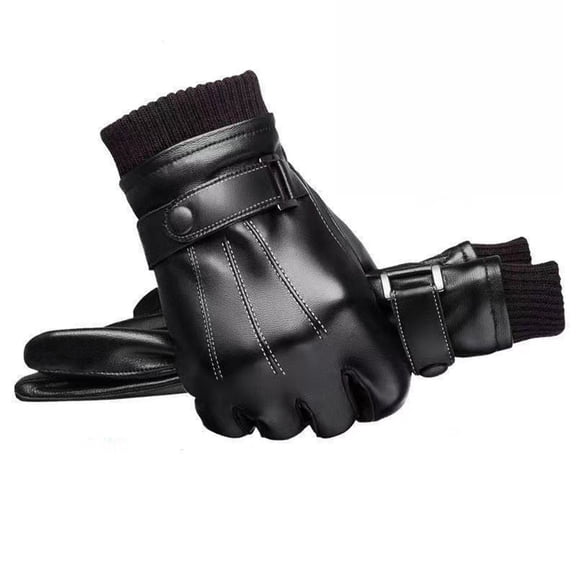 Kraoden Winter Leather Gloves for Men, Waterproof Touch Screen Cycling and Motorcycle Riding Gloves with Thick Velvet Lining for Warmth and Comfort, Ideal for Home and Outdoor Activities