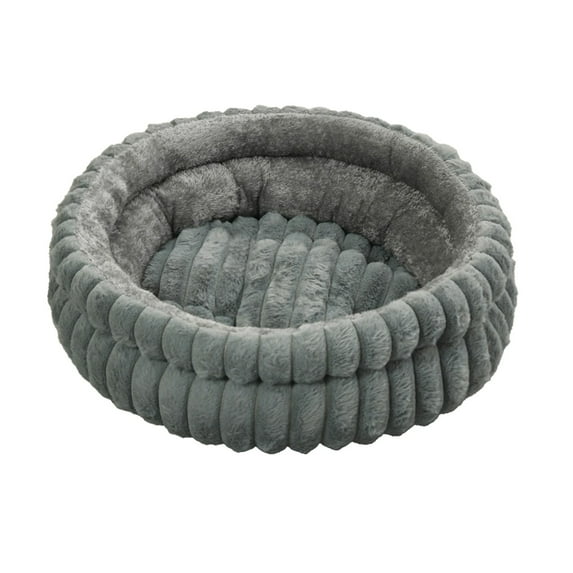 Kraoden Winter Plush Round Cat Bed, Soft and Comfortable Pet Nest for Cats and Small Dogs, Warm Flock Bedding with Non-Slip Base, Easy to Clean Detachable Cushion