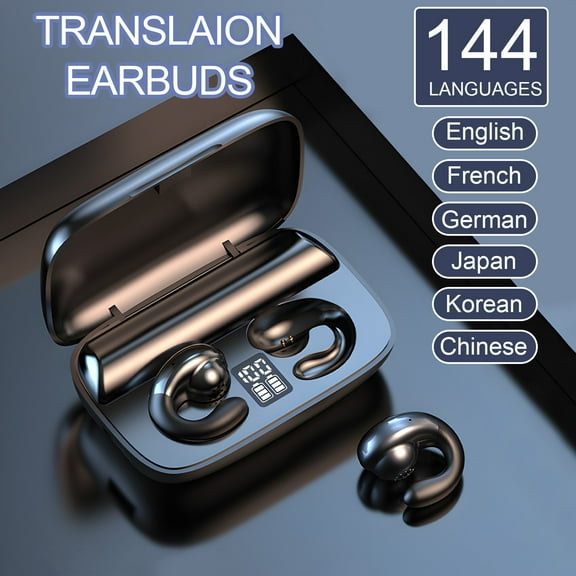 Kraoden Wireless Ear Clip Headphones with Translation Function, 144 Languages, Bluetooth 5.4, Skeleton Conduction, Open Ear Design for Running, Cycling, Driving