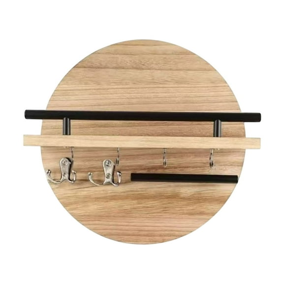 Kraoden Wooden Wall-Mounted Shelf, Round Decorative Rack for Living Room and Entryway, Multi-Functional Key and Sunglasses Organizer, Stylish Storage Solution