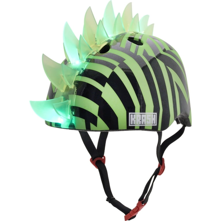 Krash Dazzle Green LED Fin Hawk Youth Bike Skate Helmet Green