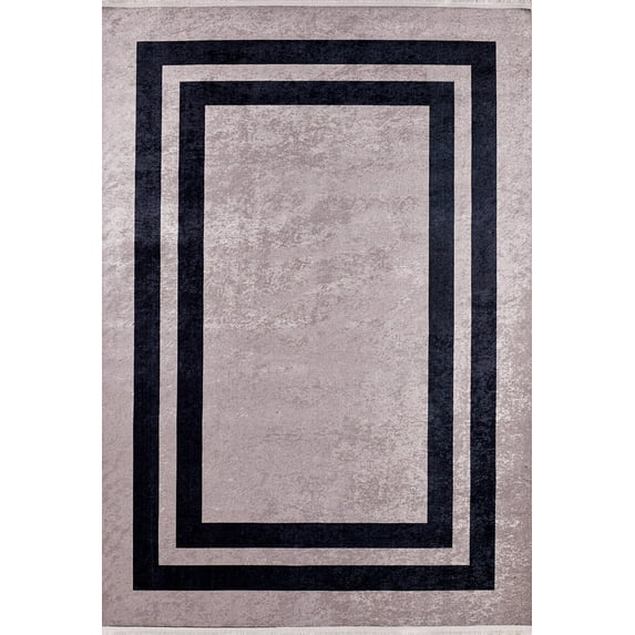 Krasnogorsk Black Framed Polyester Area Rugs for Living Room Washable Rugs Boho Moroccan Area Rug Soft Geometric Bohemian Carpet Distressed Indoor Rug for Bedroom Dining Room Office Nonslip Rug