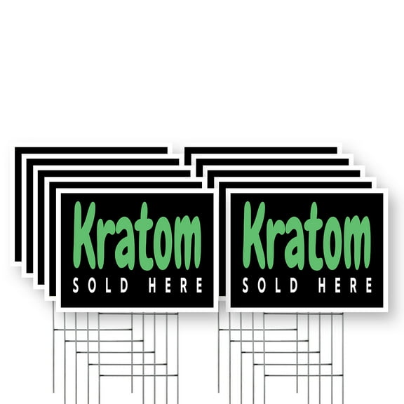 Kratom Sold Here Yard Sign 10 Pack of 12 Inch x 16 Inch Single Sided Weatherproof Heavy-Duty Plastic with Stake | Herbal Products, Wellness Items, Retail Promotions | Made in USA