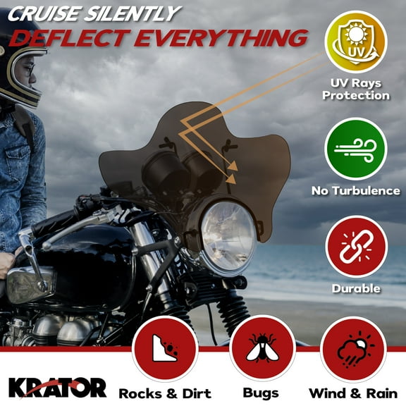 Krator 14" (35.5 cm) Universal Motorcycle Windshield Windscreen Compatible With Yamaha RD 400 (1976-1979), Smoke