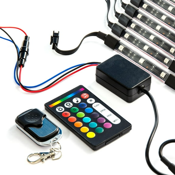 Krator 18 Color 10pcs RGB Motorcycle ATV Flexible Strip LED Light Lamp NEON Remote Kit Compatible with Polaris Ranger 800 RZR EV EFI