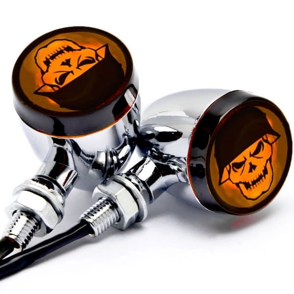 Krator 2pc Skull Lens Chrome Motorcycle Turn Signals Bulb Compatible with Honda VTX 1300 C R S RETRO