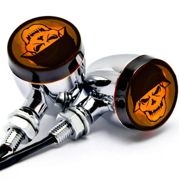 Krator 2pc Skull Lens Chrome Motorcycle Turn Signals Bulb Compatible with Victory Hammer 8-Ball