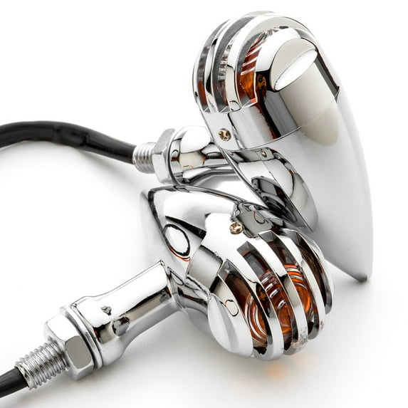 Krator 2pcs Chrome Heavy Duty Motorcycle Turn Signals Finned Grill Scalloped Blinkers Compatible with Honda Gold Wing Goldwing GL 500 650 1000 1100