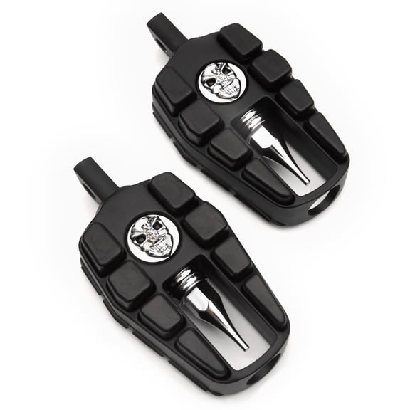Krator Adjustable Highway Foot Pegs Skull Footrest Compatible with Harley Davidson FLS Softail Slim 2012-2017, 1 Pair, Black