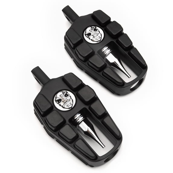Krator Adjustable Highway Foot Pegs Skull Footrest Compatible with Harley Davidson FLTR Road Glide 1998-2021, 1 Pair, Black