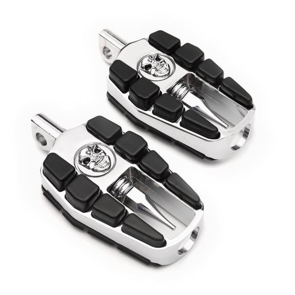 Krator Adjustable Highway Foot Pegs Skull Footrest Compatible with Harley Davidson FXDC Dyna Super Glide Custom 1992-2014, 1 Pair, Chrome