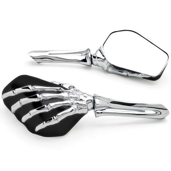 Krator Chrome/Black Skeleton Hand Motorcycle Mirrors Compatible with Suzuki GSXR GSX-R Gixxer Hayabusa 1300