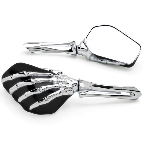 Krator Chrome/Black Skeleton Hand Motorcycle Mirrors Compatible with Yamaha FZ1 FZ6 FZ600 FZ700 FZ750