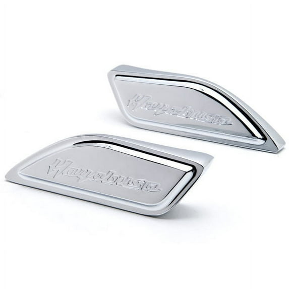 Krator Chrome Gas Tank Pad Side Cover Cap Hayabusa Logo Compatible with Suzuki Hayabusa GSX1300R Busa 1999-2014