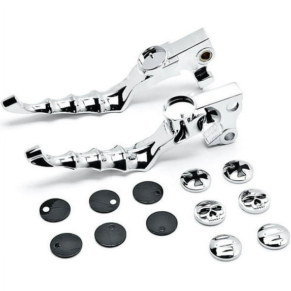 Krator Chrome Hand Levers Skull Cross Grooved Emblems Compatible with Harley Davidson Sportster 1200 Roadster 2004-2008